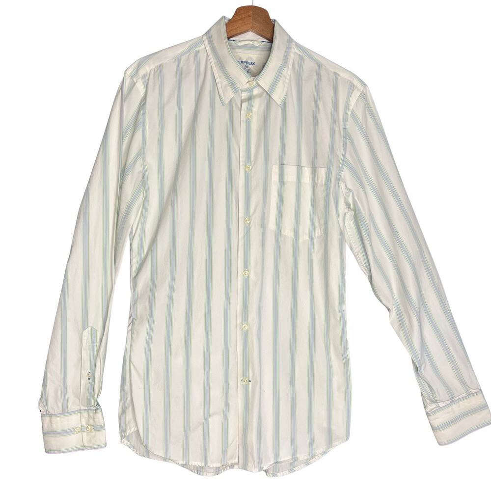 Express Mens Medium Stripe Button Up Shirt Long Sleeve Pastel Preppy Style Top